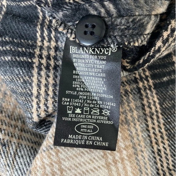 Blank NYC checked out plaid poncho cape jacket quarter zip vegan leather collar - Picture 7 of 16